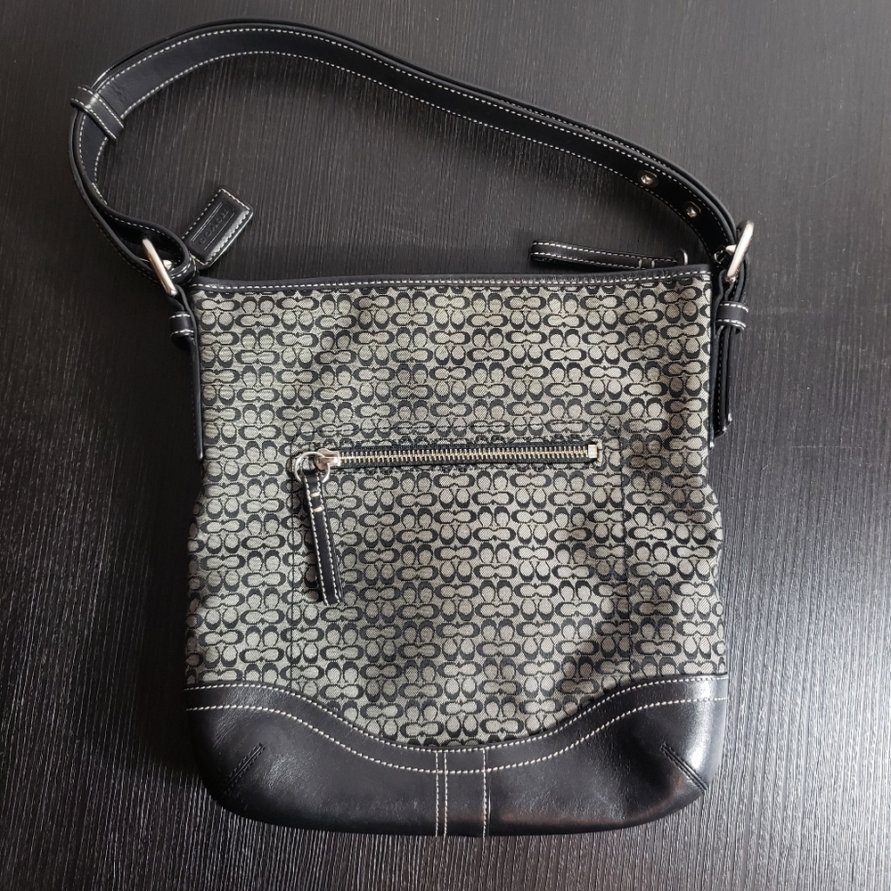 Black, Grey Signature C Coach Shoulder Bag